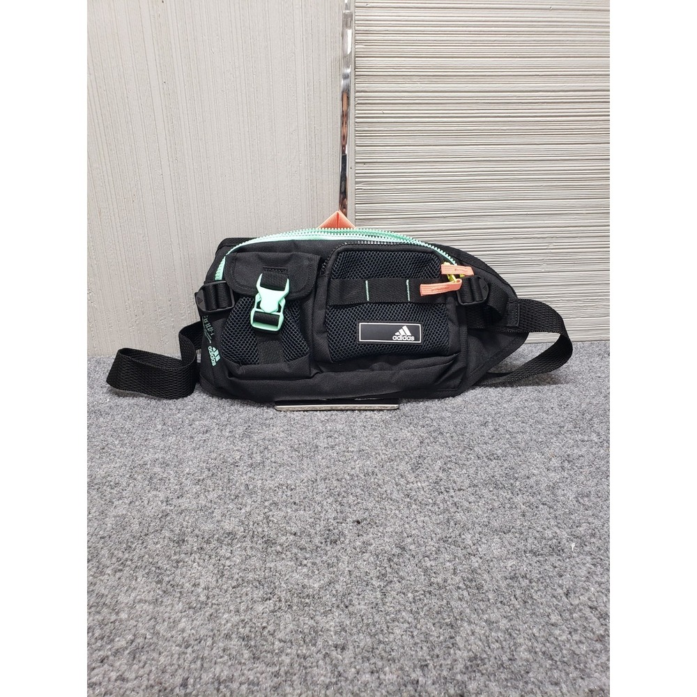 Adidas Amplifier 2 Men Crossbody Bag Black Mint Green Coral Accents Lined Casual